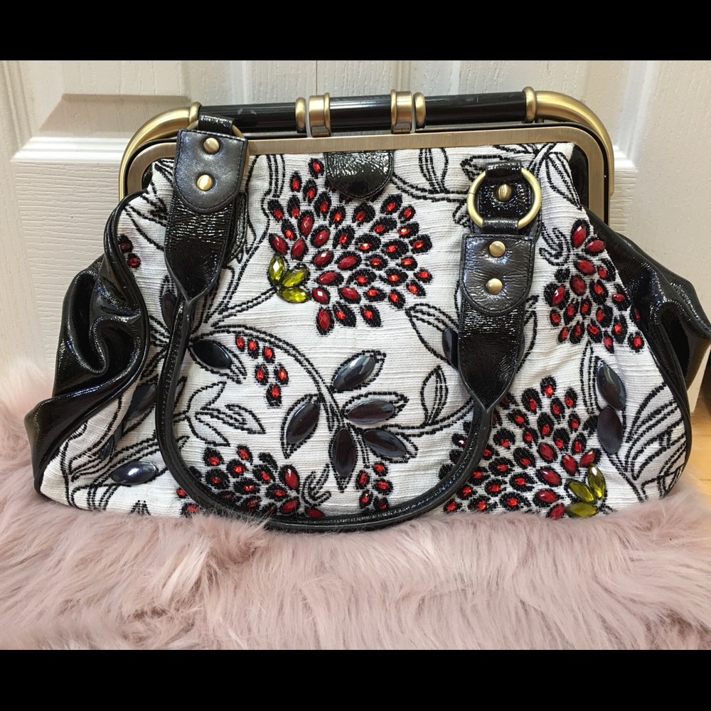 Sharif Black and White Carpet Bag Purse